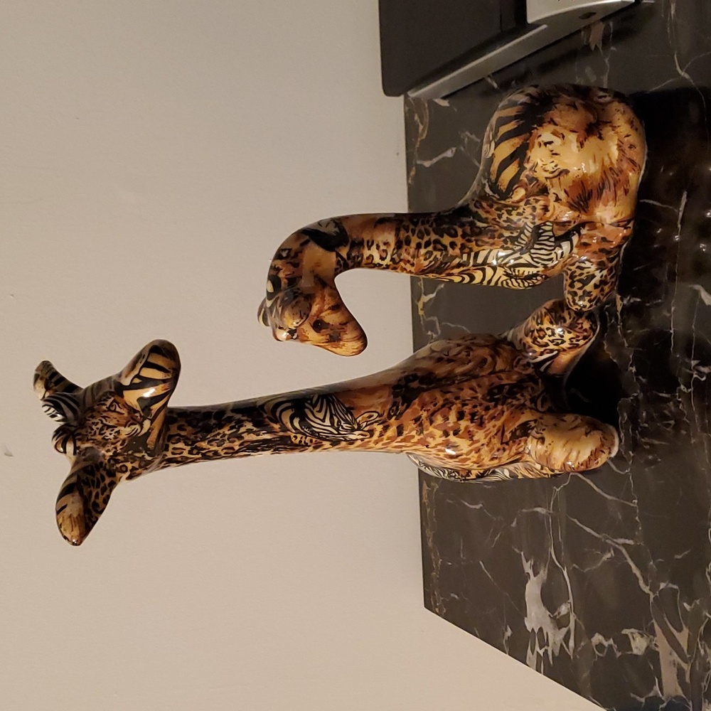 Set La Vie Ceramic Giraffe Mother & Baby Patchwork 1980’s Figurines